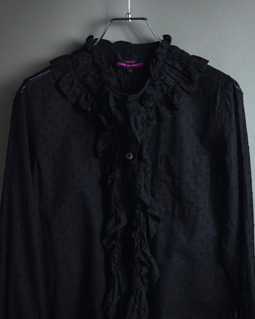 "tricot COMME des GARCONS"  80's Tiered ruffle design, dotted sheer blouse
