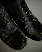 "CHANEL" Gold particle design pony leather heel boots