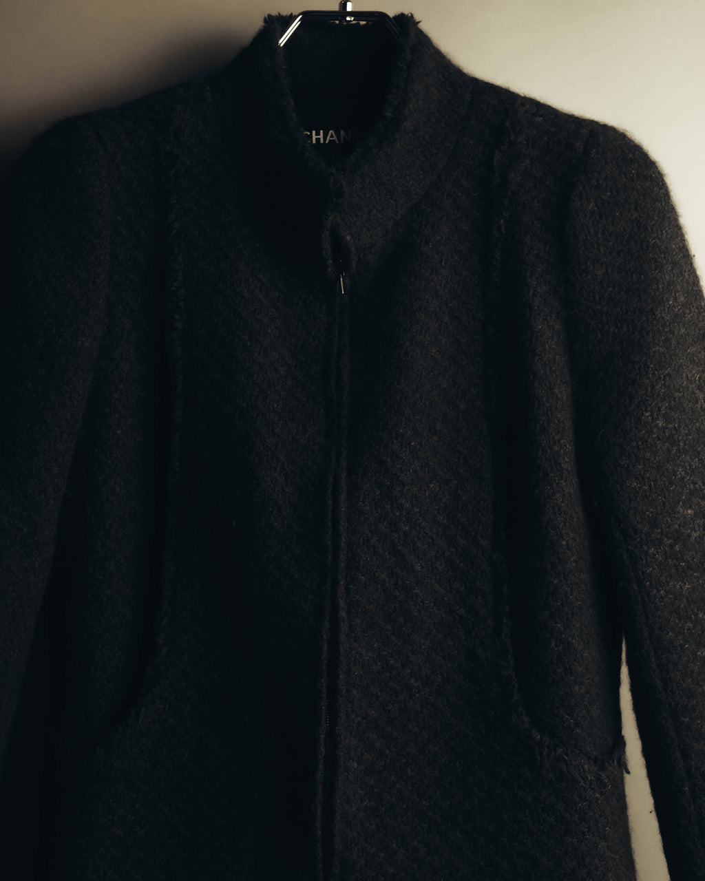 "CHANEL" 04AW Textured wool angora tweed zip jacket