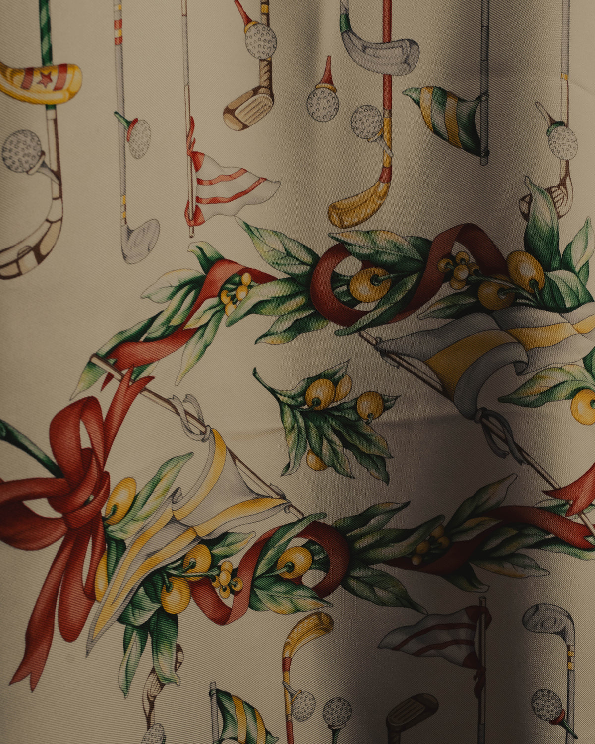 “Salvatore Ferragamo” 80’s-90’s Golf motif silk twill scarf