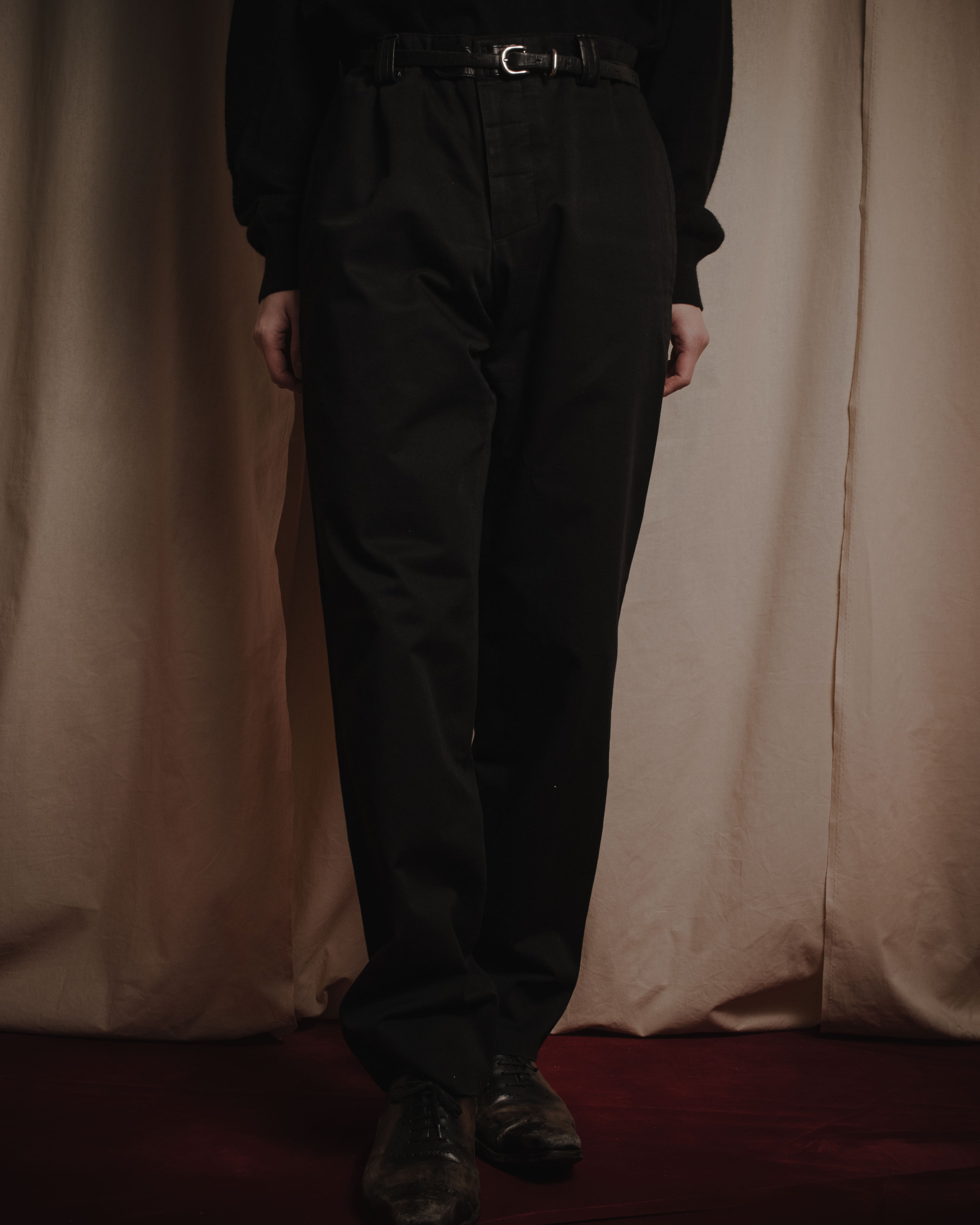 "HERMES" 00’s high density cotton twill lamb leather accents pants