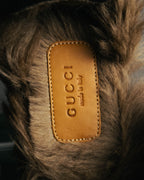 "GUCCI" Fur lined horsebit backless loafer