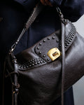 "Sergio Rossi" Stud design horizontal leather 2way shoulder bag
