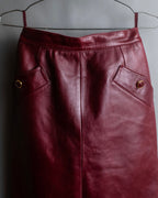 "LOEWE" Burgundy leather front button middle skirt