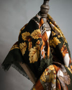 “LOEWE” 90’s–00’s Equestrian motif wool silk fringe scarf