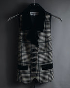 –SPECIALS– "Yves Saint Laurent" 90’s Mid gingham check velvet lapel tailored vest