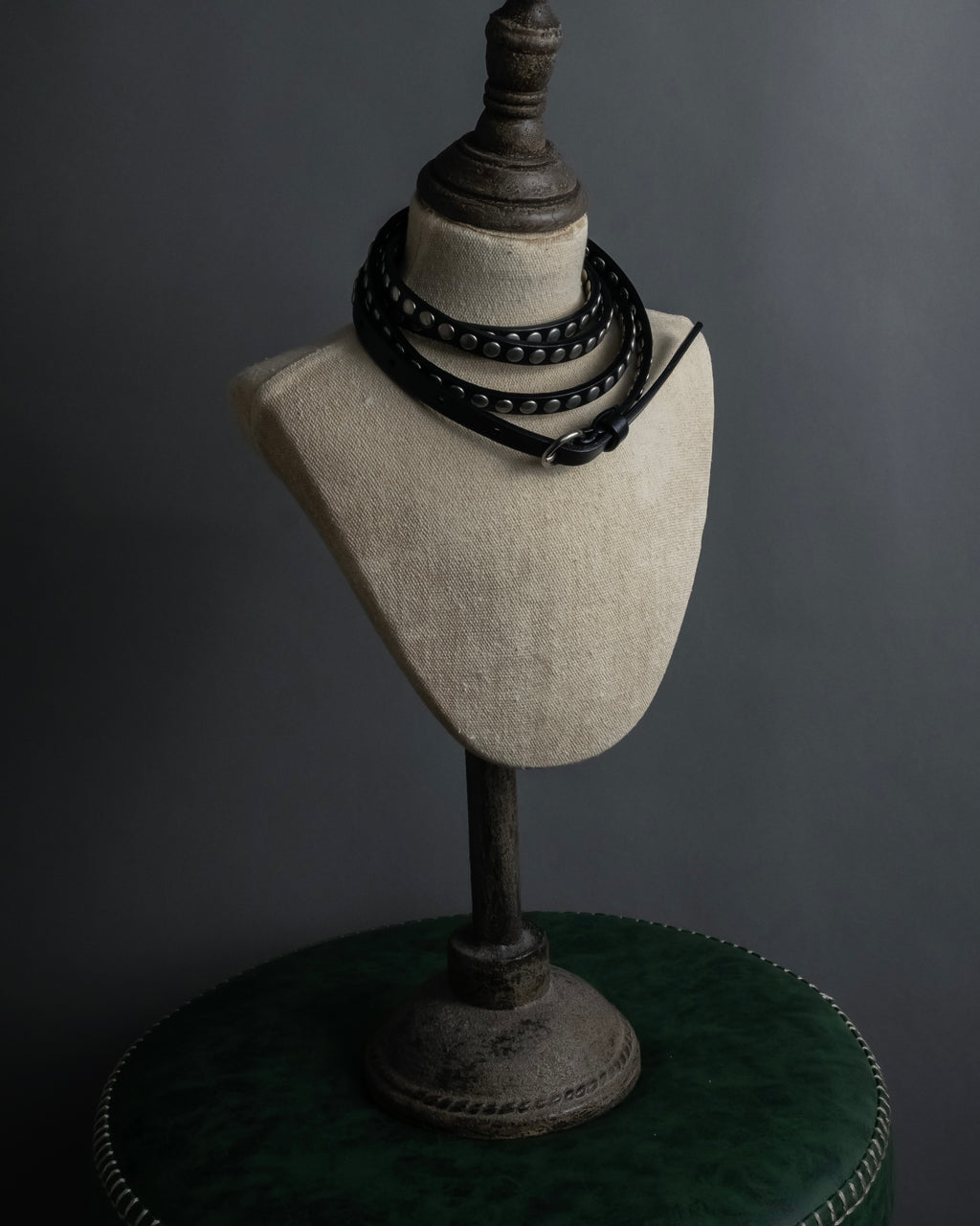 "MIU MIU" Silver metal stud design leather narrow belt