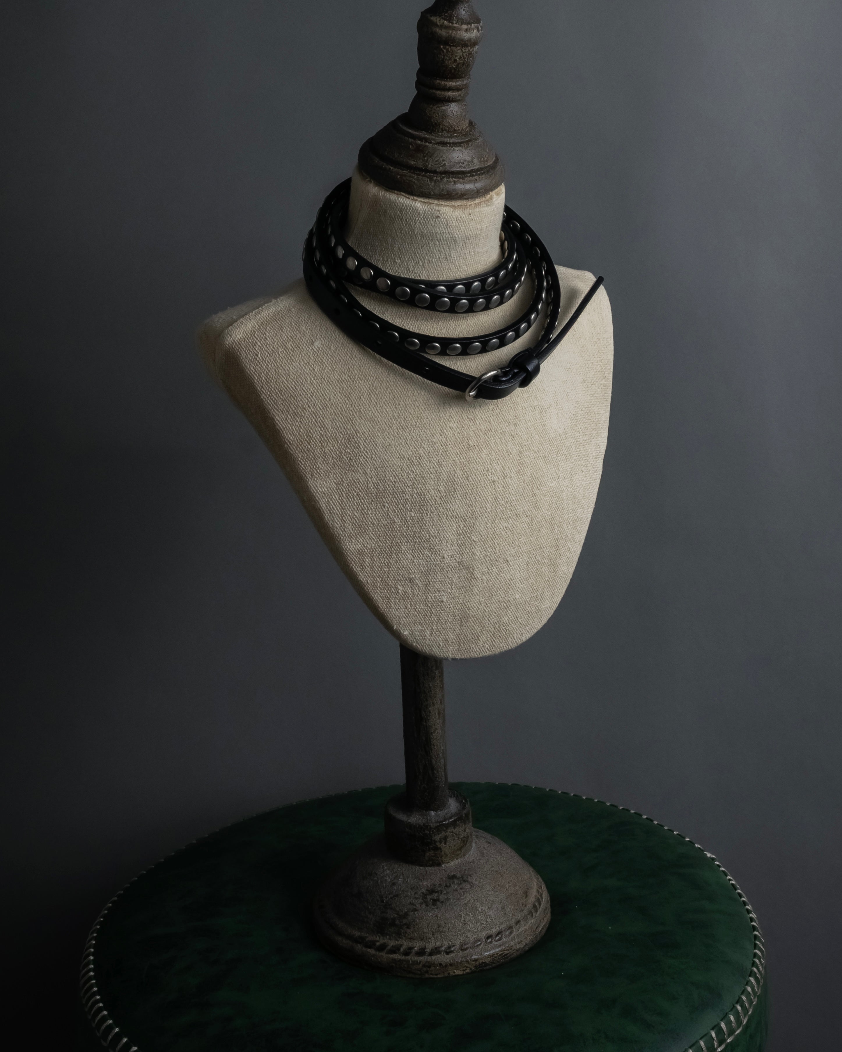 "MIU MIU" Silver metal stud design leather narrow belt