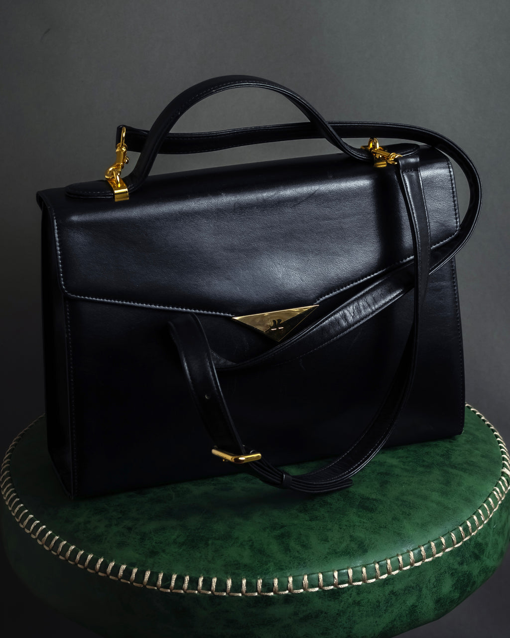 "JUNKO KOSHINO" Geometric motif design 2-way leather shoulder bag