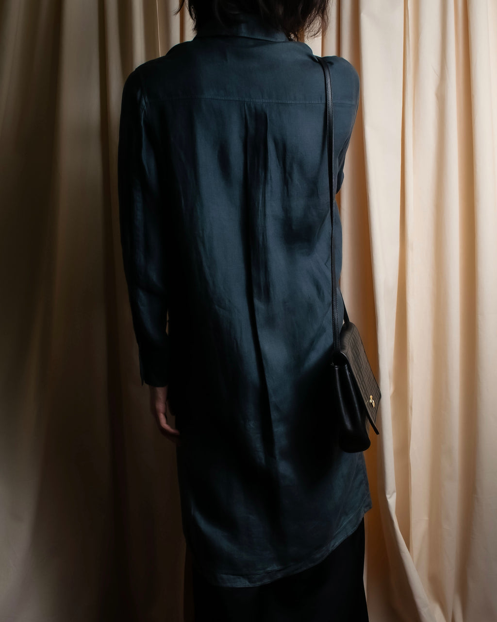 "HERMES" 90's Military detail linen long shirt dress