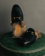 "GUCCI" Fur lined horsebit backless loafer