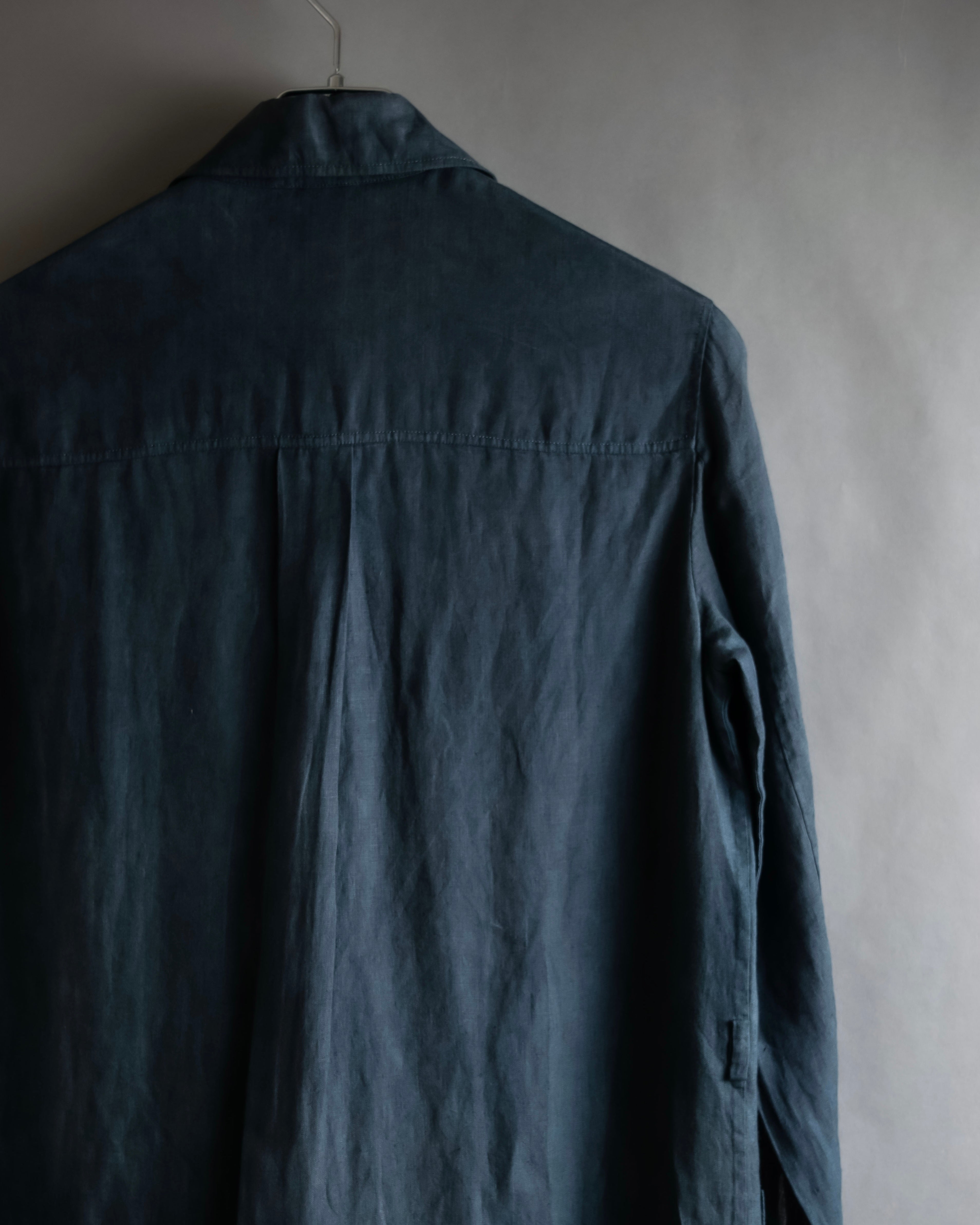 "HERMES" 90's Military detail linen long shirt dress