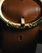 "Christian Dior" 98’s-05’s Wide grained oval logo buckle leather belt