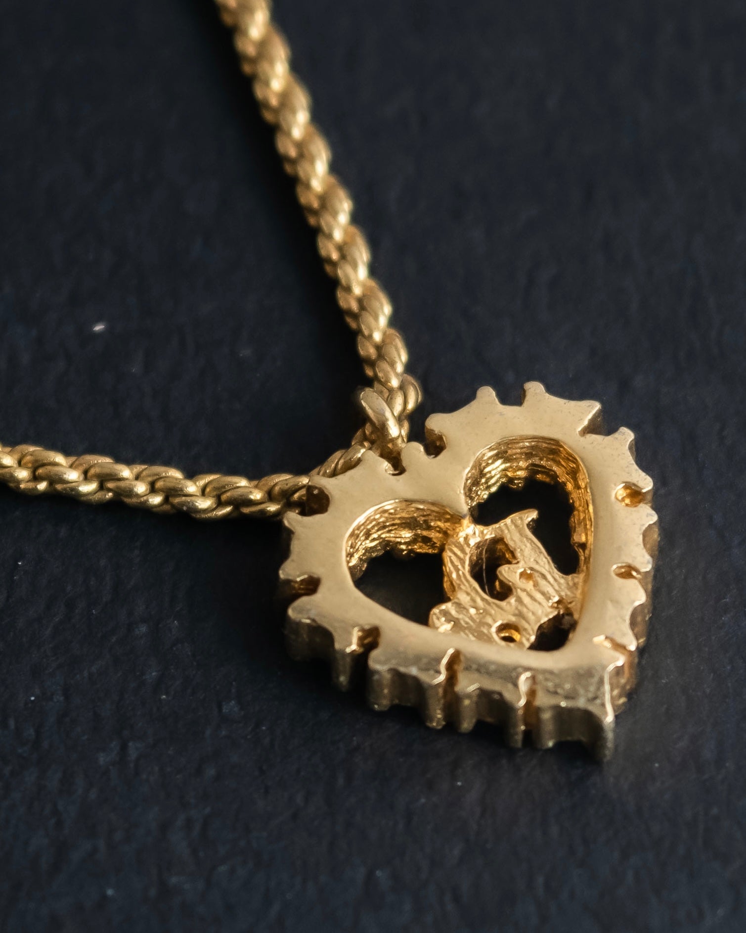 "Christian Dior" Rhinestone studded CD logo design in gold necklace