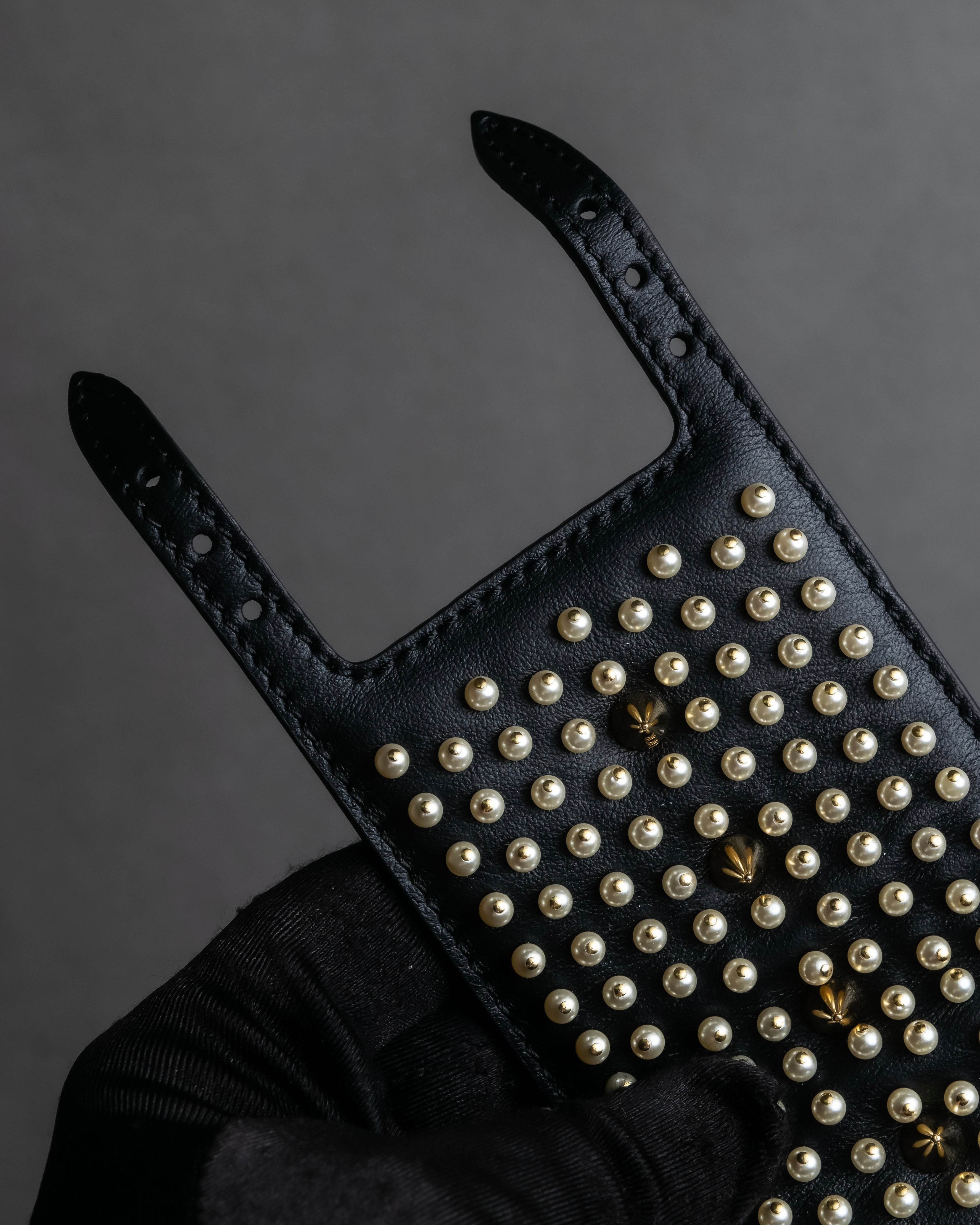 "Dior" Pearl＆gold stud design leather brace