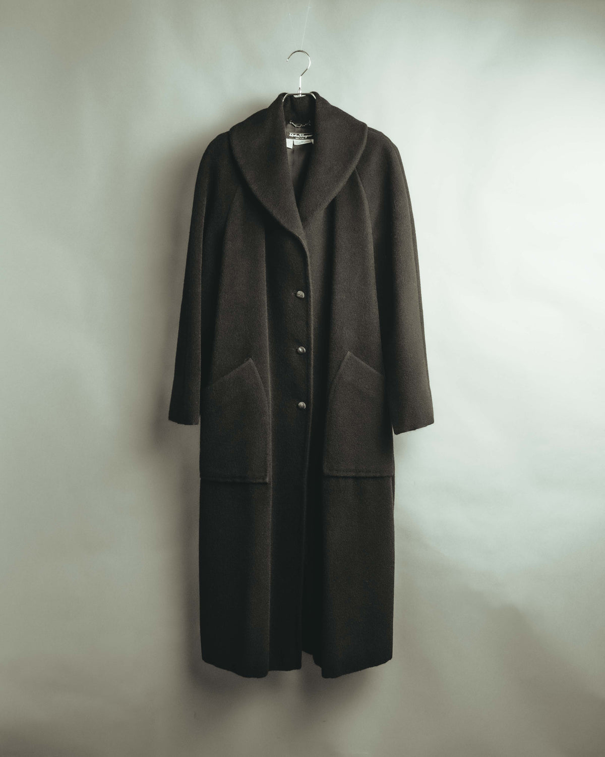 -SPECIAL- "Salvatore Ferragamo" 90's-00's Alpaca wool oversized shawl collar long coat