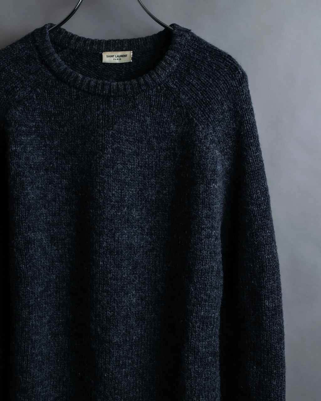 "Saint Laurent" Long-haired wool charcoal tone knit pullover
