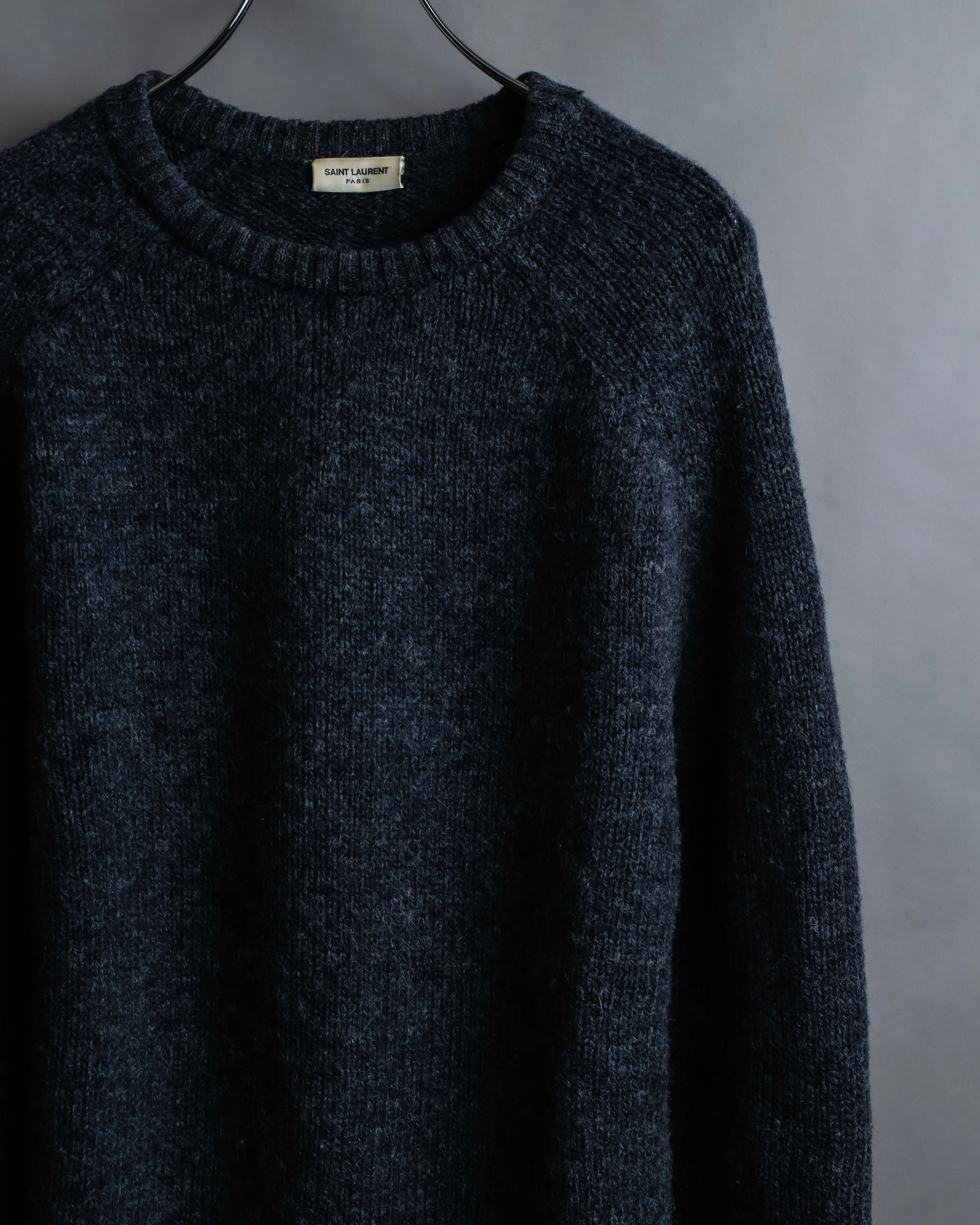 "Saint Laurent" Long-haired wool charcoal tone knit pullover