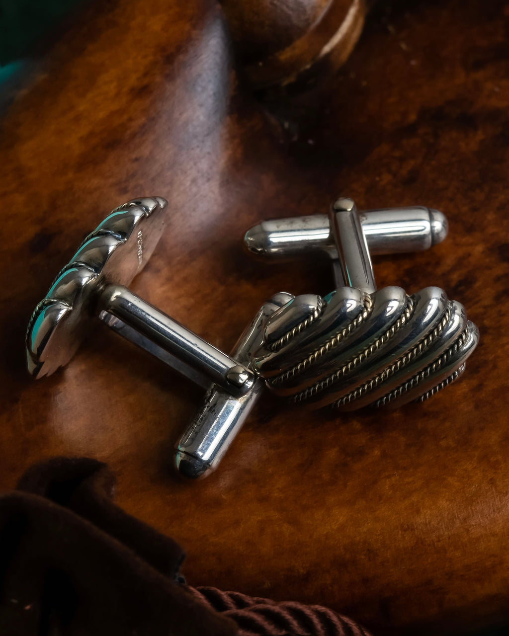 "Tiffany&Co" Rope-shaped milgrain design silver cufflinks ＆tie clip