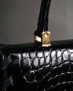 "Yves Saint Laurent" 90’s croc embossed whipstitch trapeze handbag