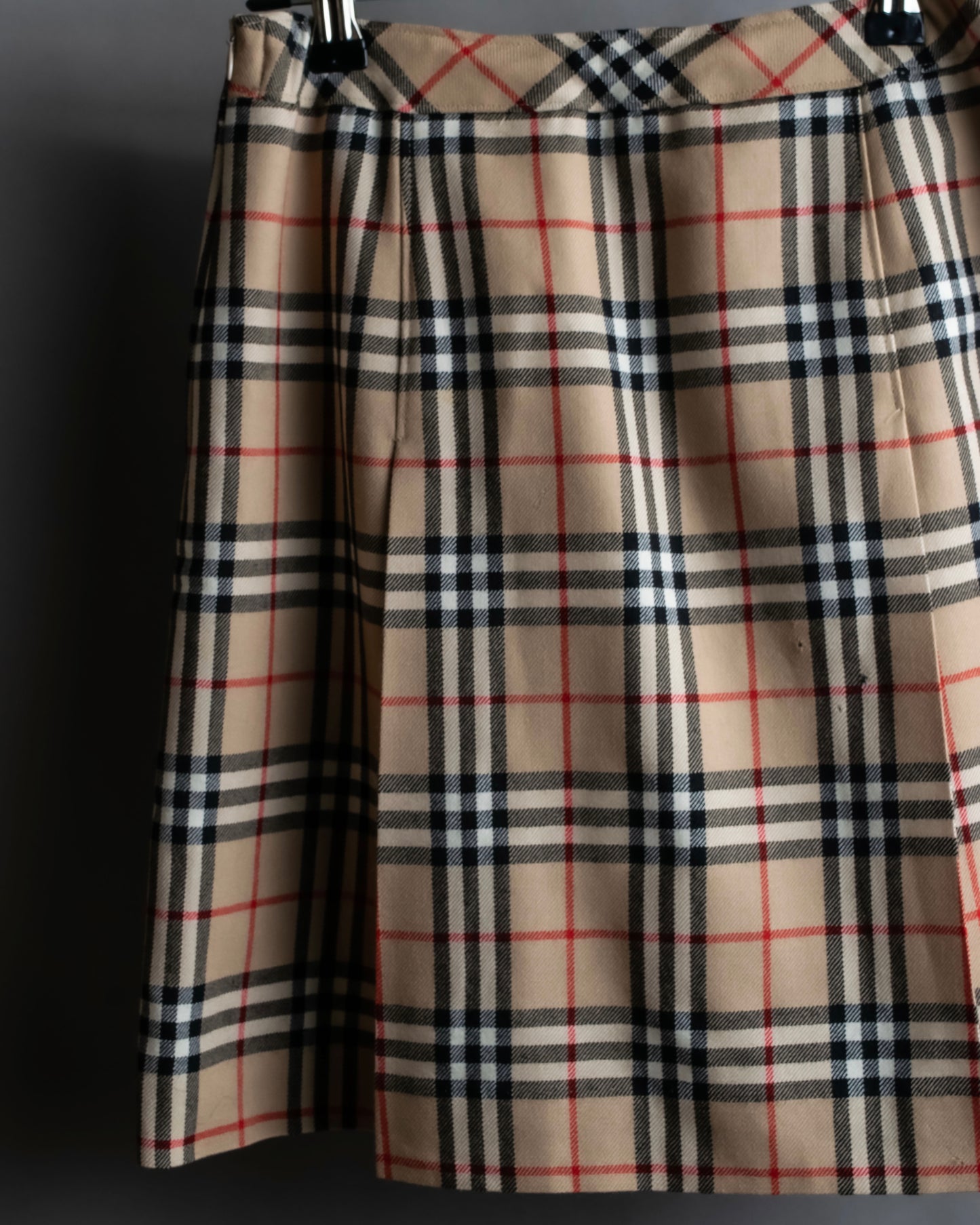 "BURBERRY" Nova check pattern box pleats mid length skirt