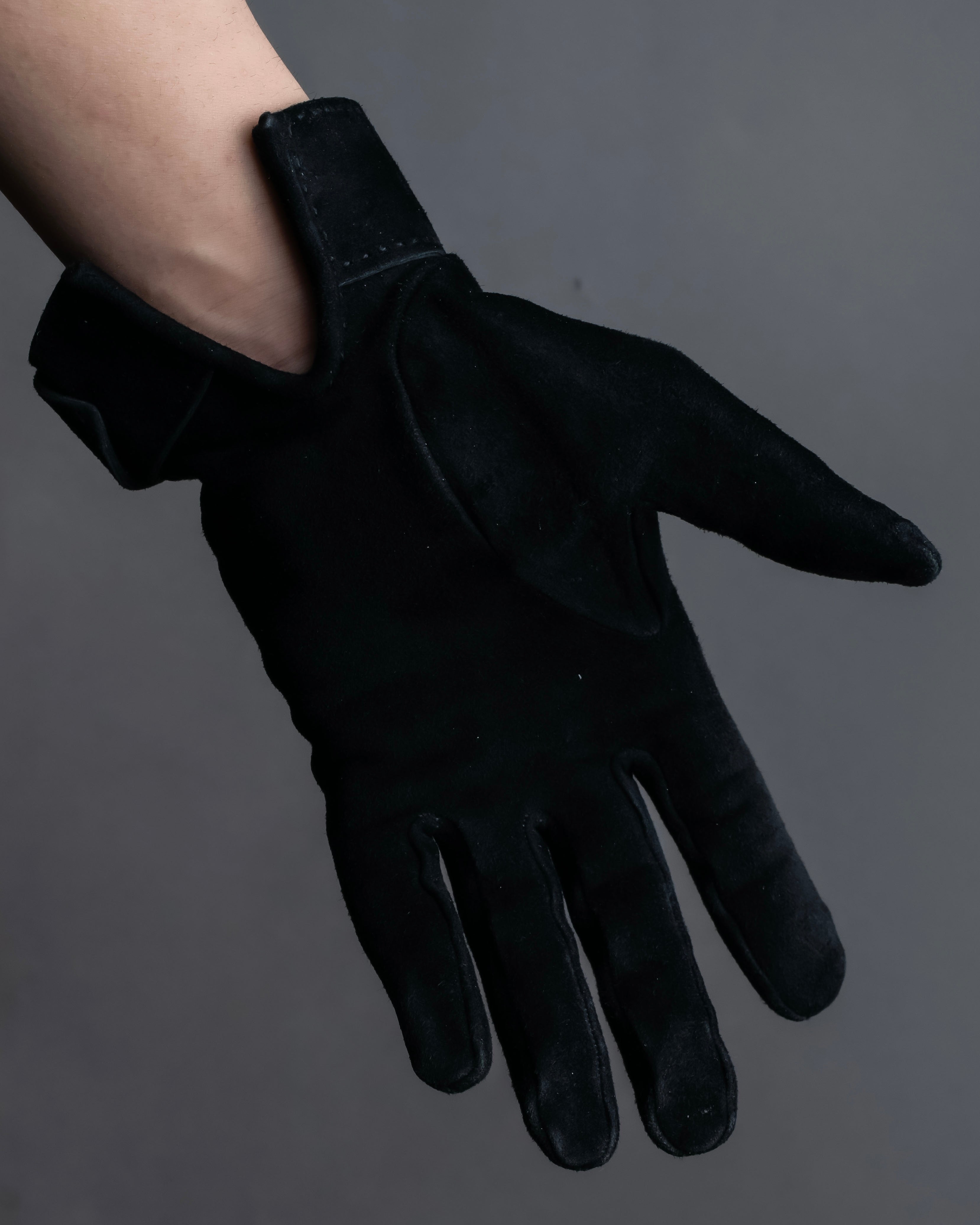 "HERMES" Silver buckle design suede leather gloves
