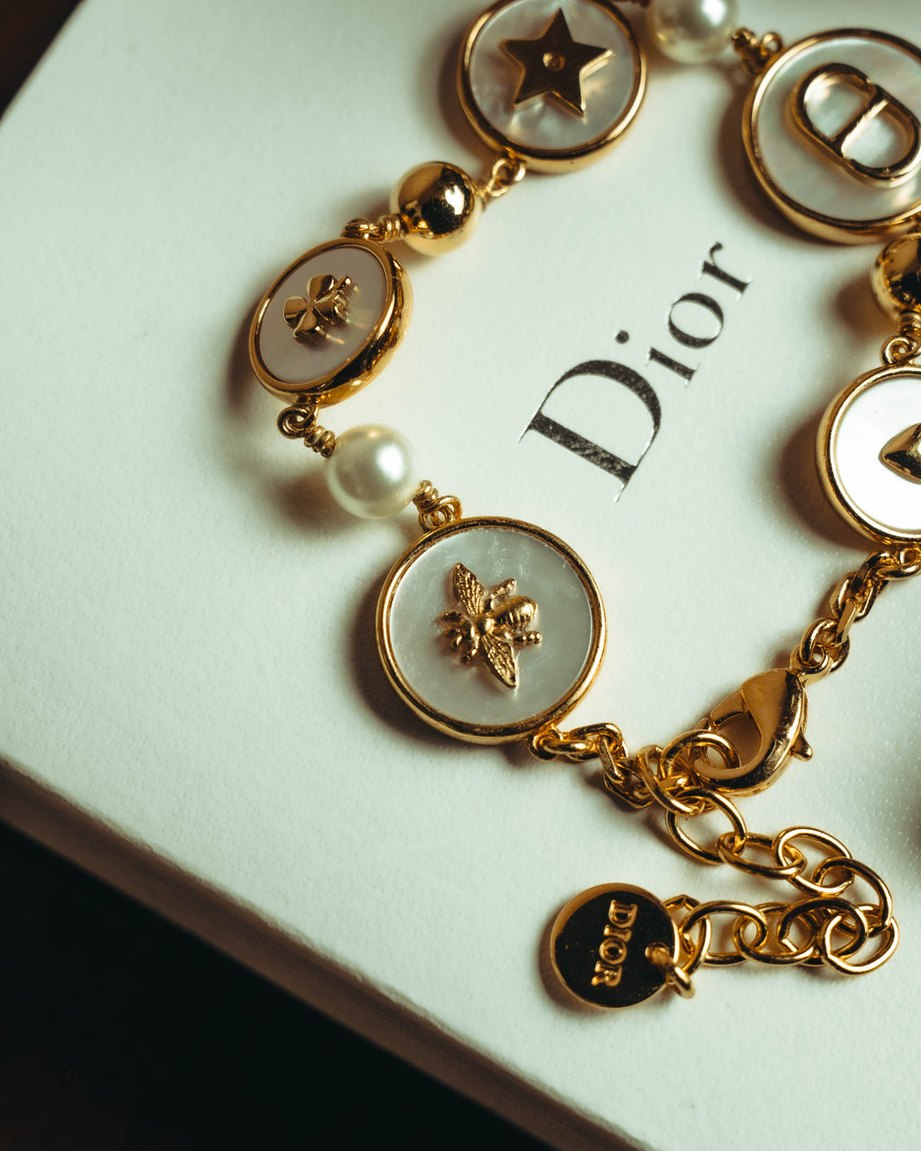 "Christian Dior" 20's Iridescent mother of pearl charm bracelet