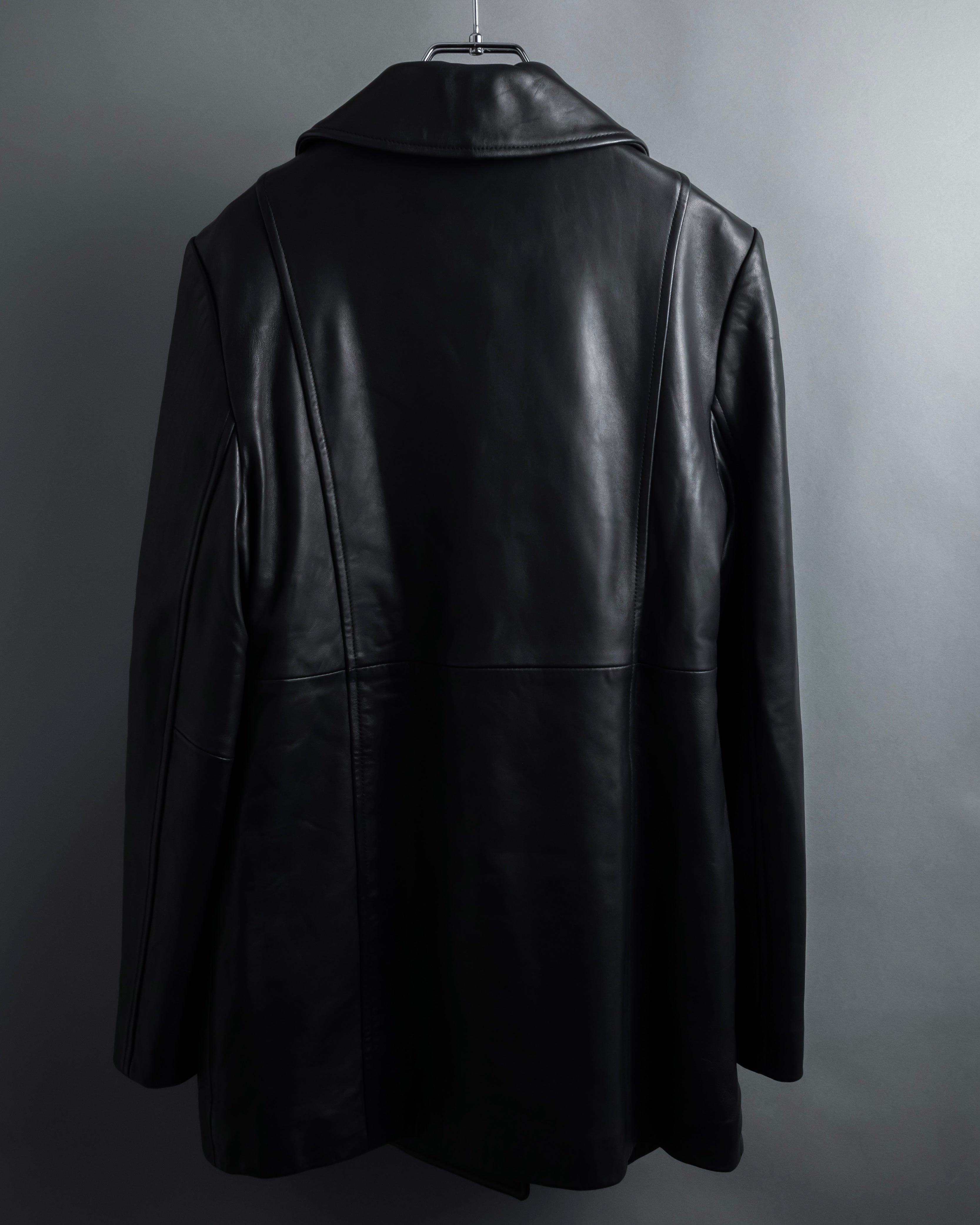 "COACH" Double-breasted panel work design leather coat