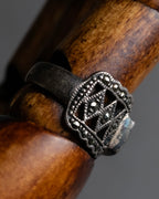 "Vintage green stone top silver ring"