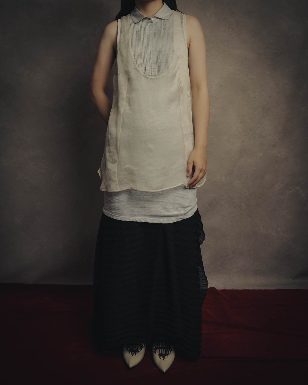 -SPECIAL- “Brunello Cucinelli” 00’s-10’s Sheer layered sleeveless tunic dress