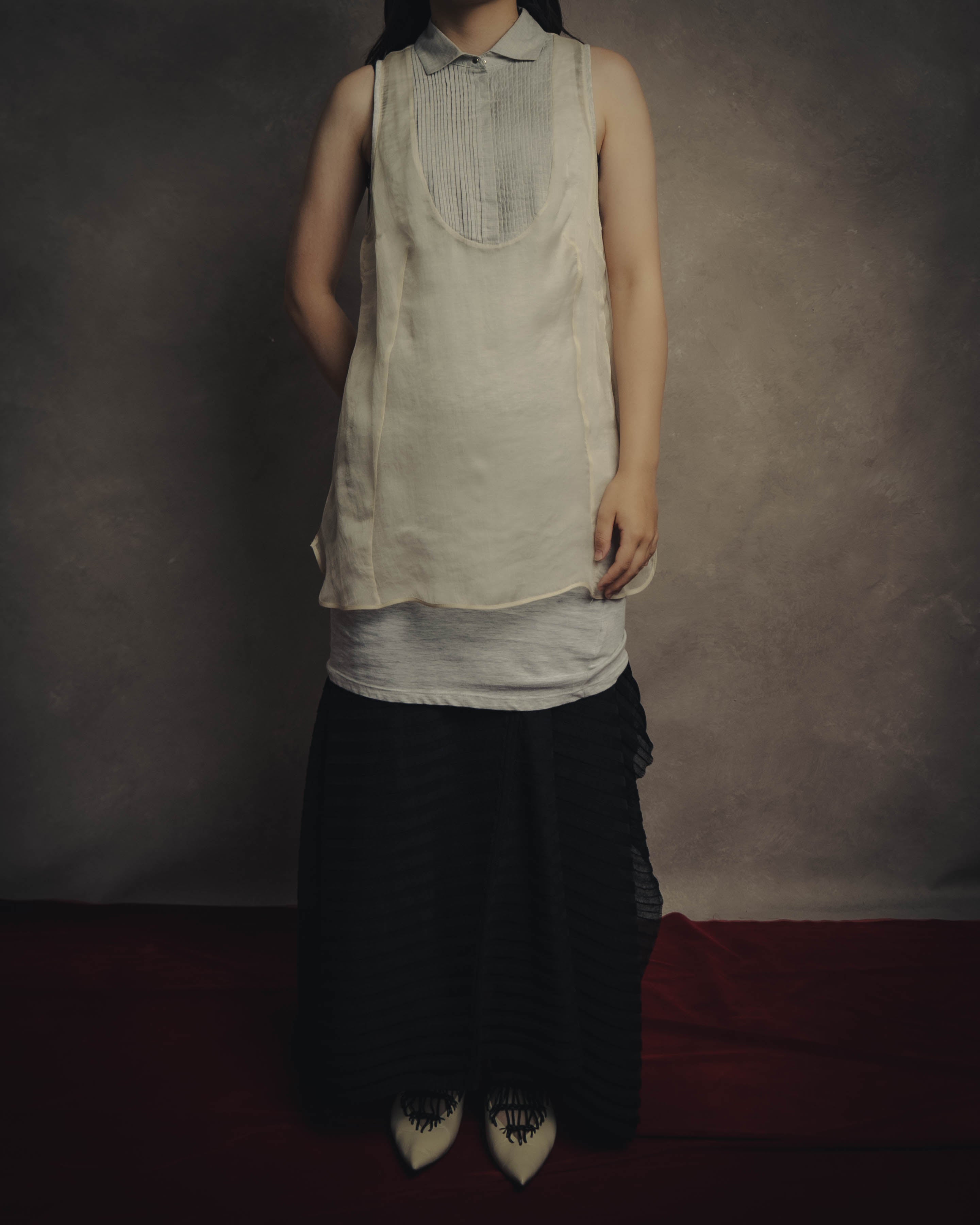 -SPECIAL- “Brunello Cucinelli” 00’s-10’s Sheer layered sleeveless tunic dress