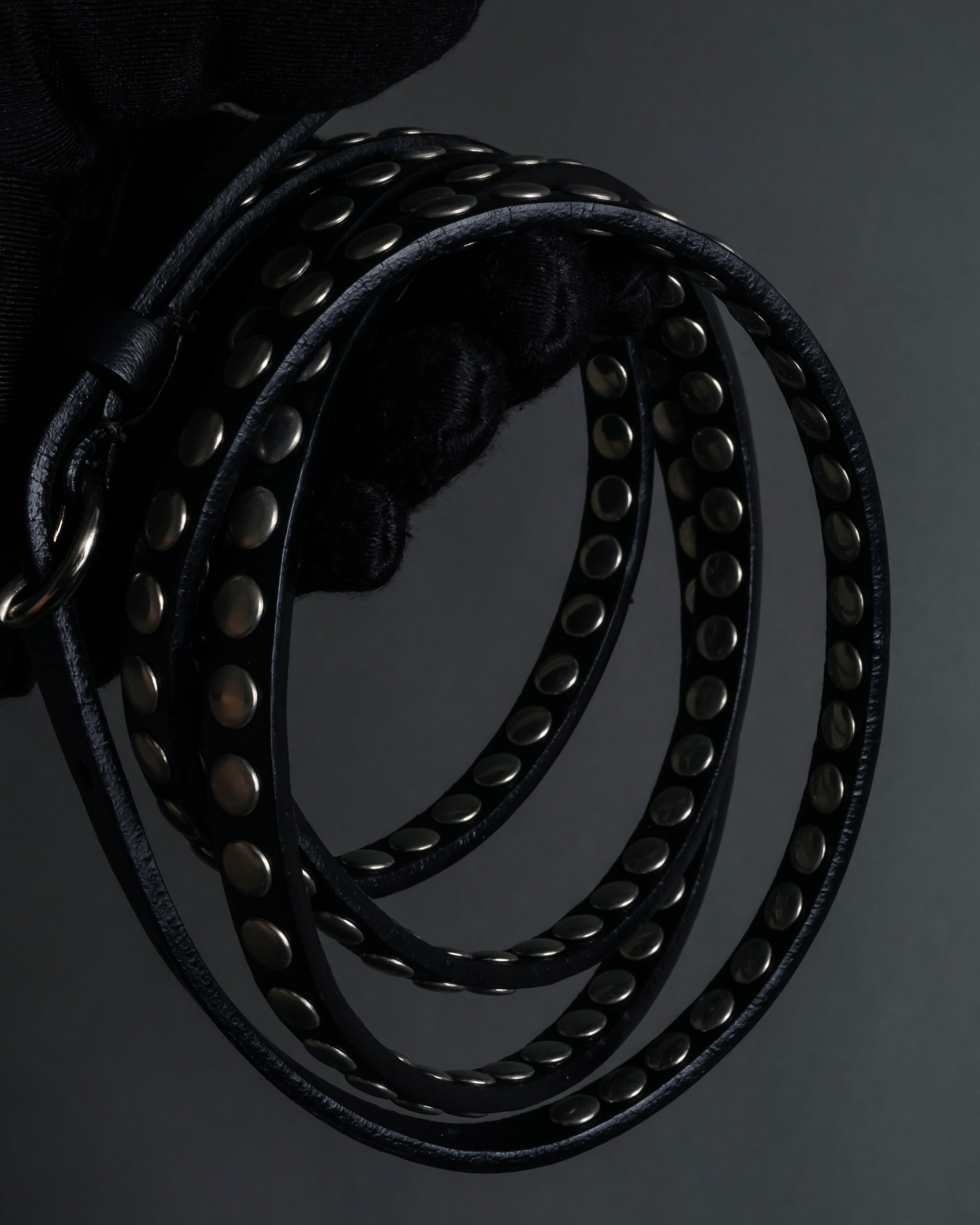 "MIU MIU" Silver metal stud design leather narrow belt