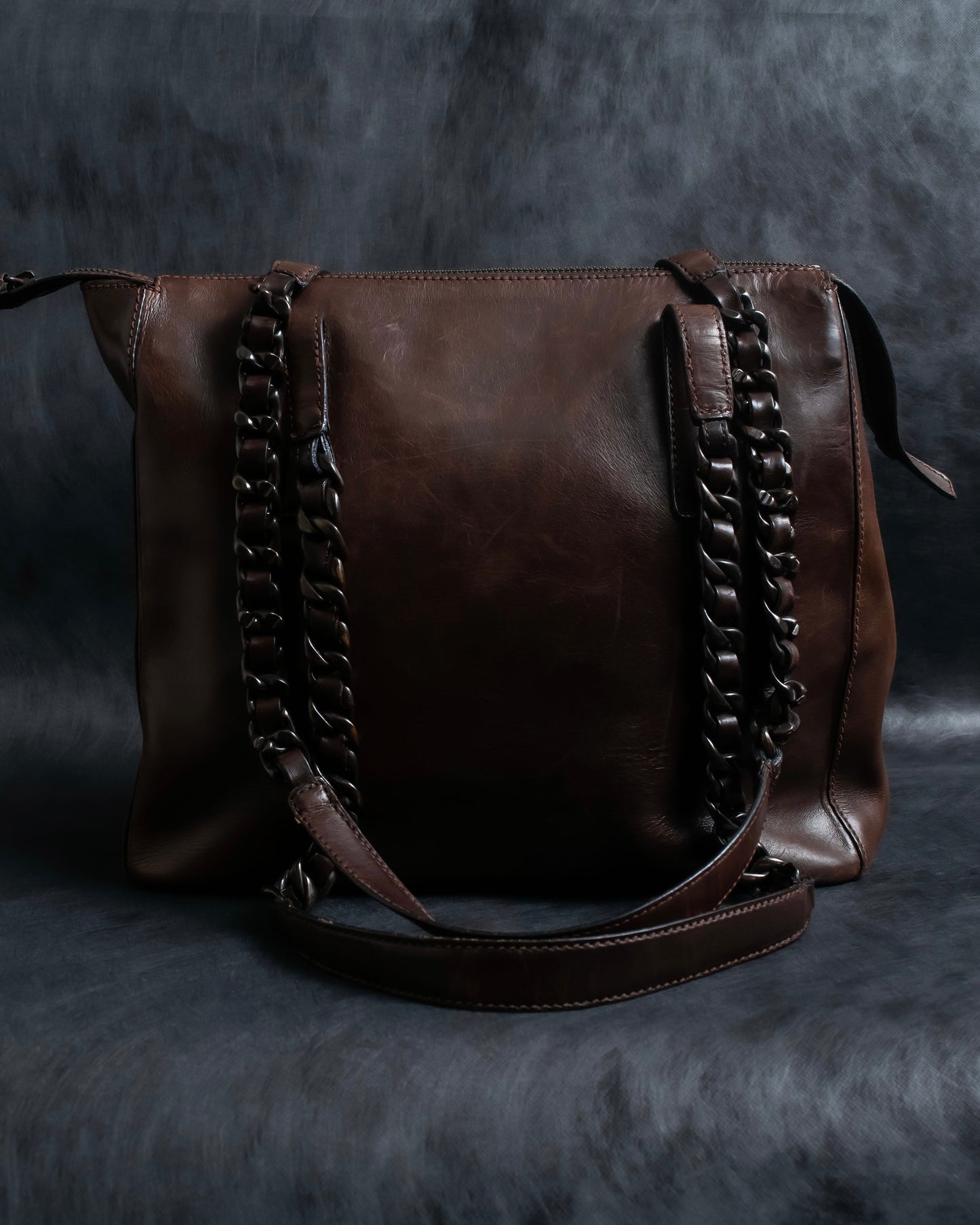 "PRADA" Brown leather chain shoulder bag