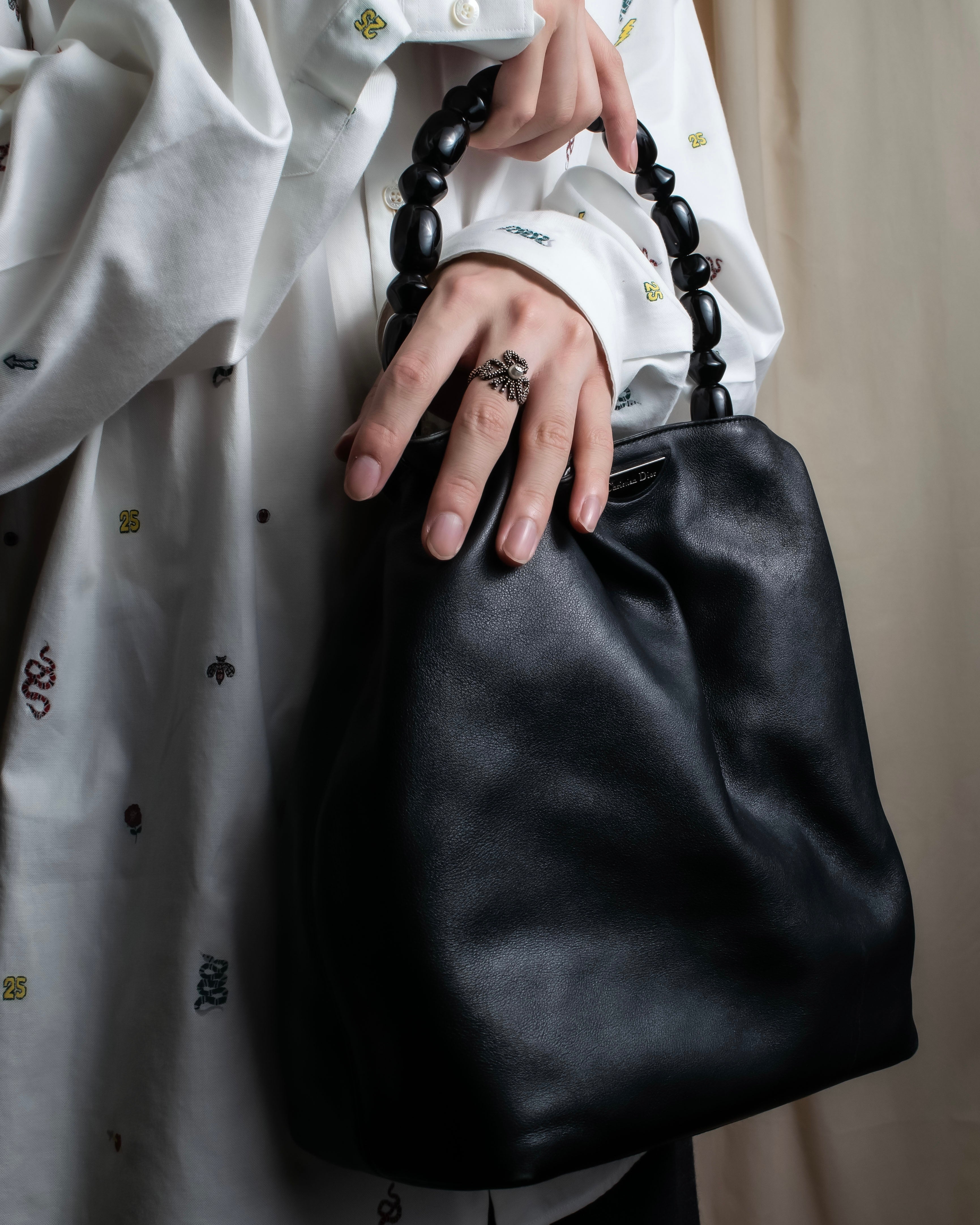 "Christian Dior" Maris Pearl series gathered design leather bag