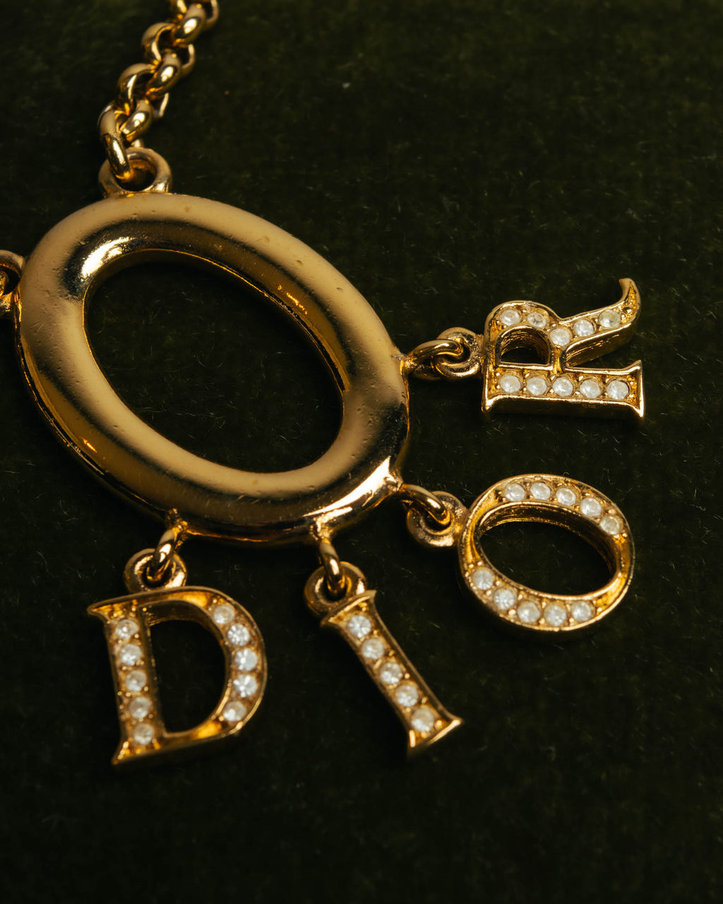 "Christian Dior" 90's-00's Gold tone logo charm pendant necklace