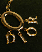 "Christian Dior" 90's-00's Gold tone logo charm pendant necklace