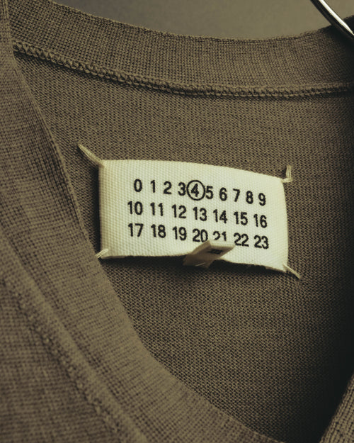 "Maison Martin Margiela" 10's Minimalist v-neck wool sweater with leather elbow patches