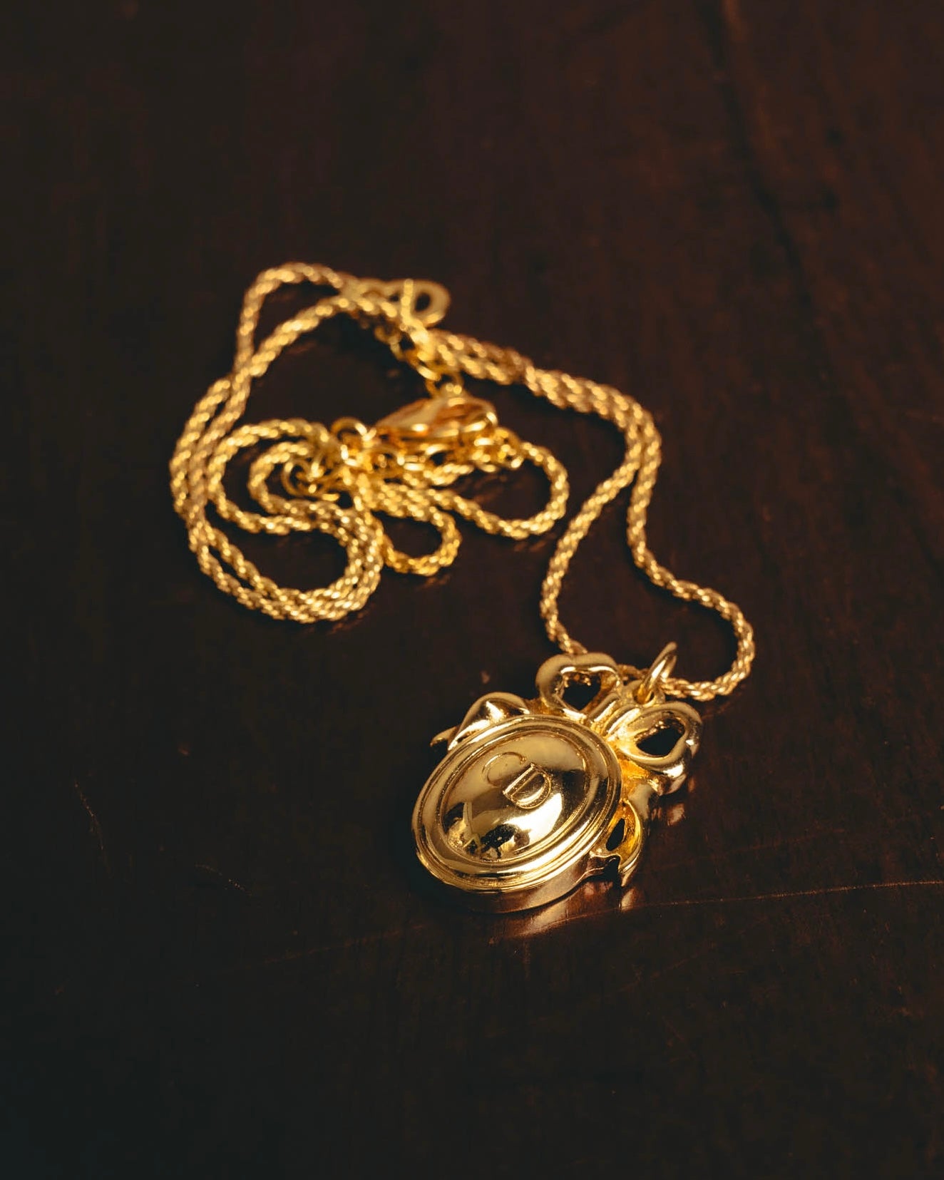 "Christian Dior" 80's-90's Gold monogram pendant necklace