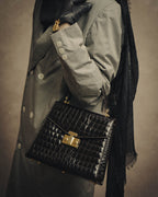 -SPECIAL- "TIFFANY & CO." 70's-80's Shiny crocodile top handle bag
