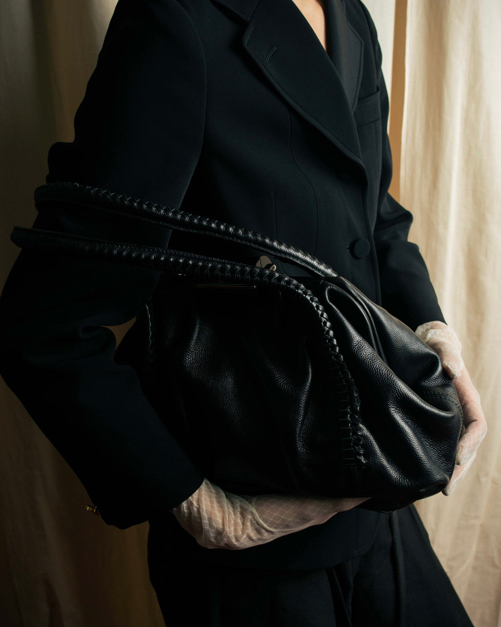 "Salvatore Ferragamo" Draping design lace-up detail leather bag