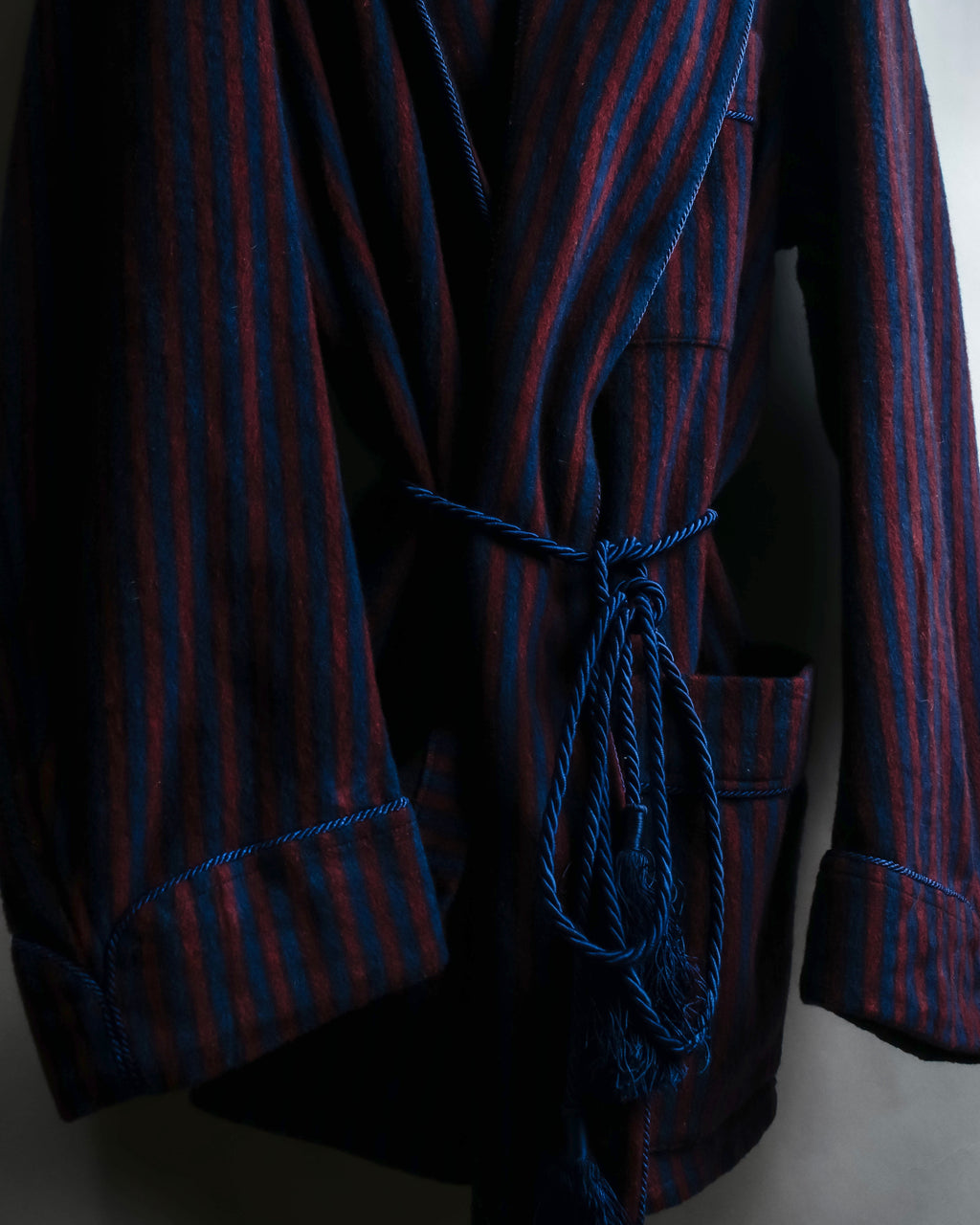 "Vintage striped waist belt design gown coat"