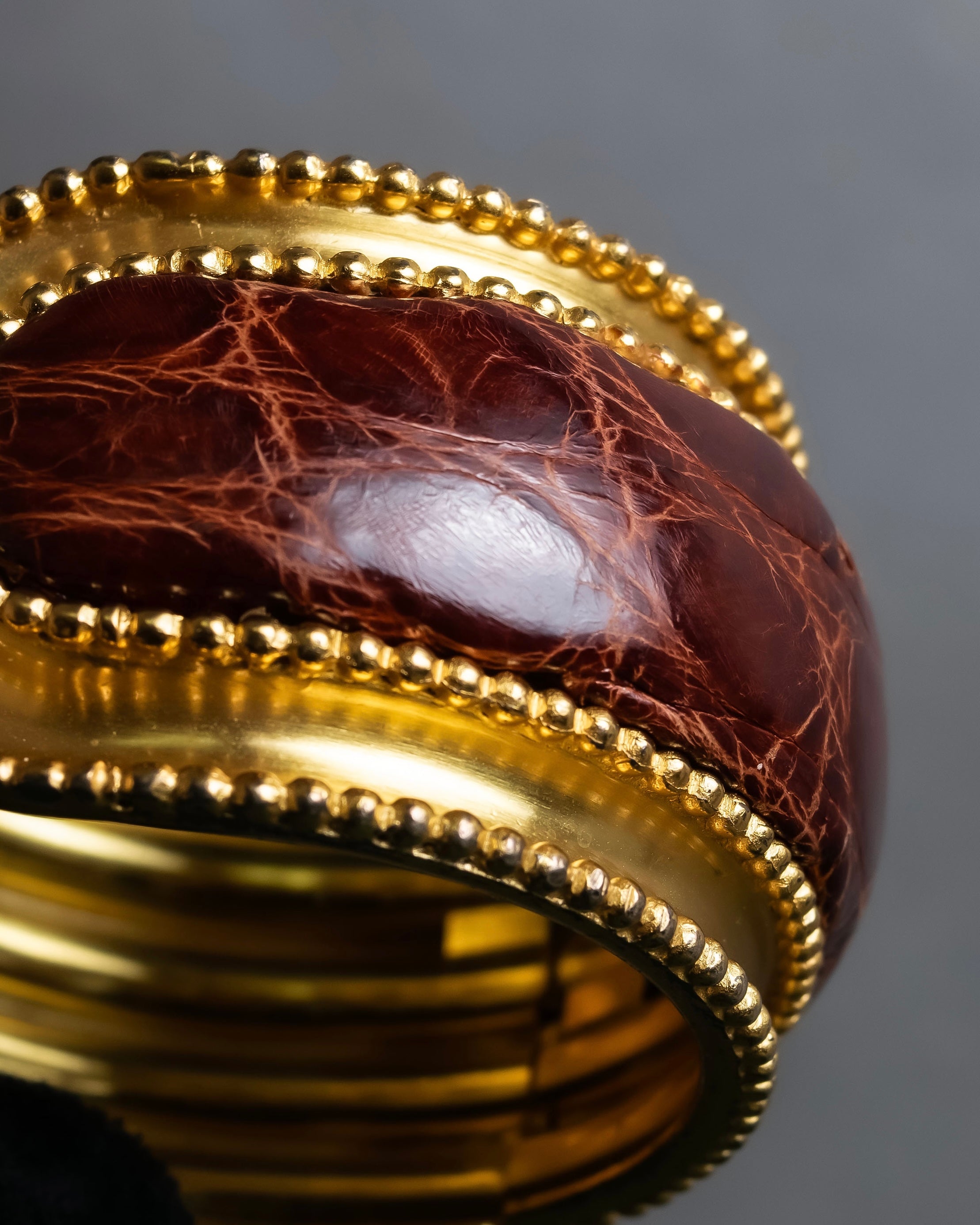 "LOEWE" Leather combination half moon gold bangle