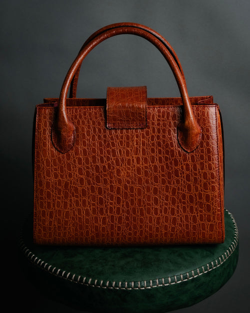 “Valentino Garavani” 80’s-90’s Crocodile embossed structured handbag