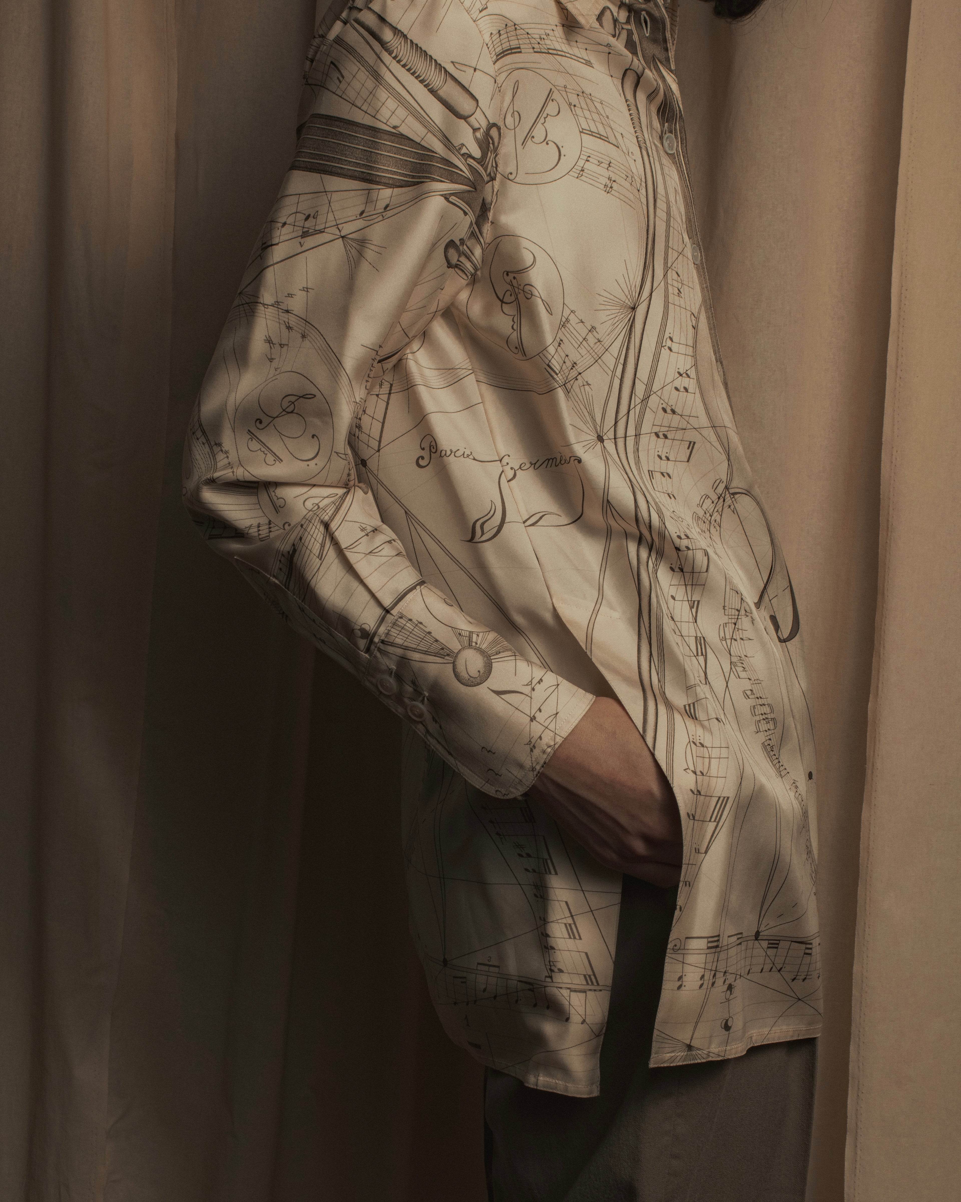 -SPECIAL- "HERMES" 00's Jean-Paul Gaultier Era Silk Twill Shirt "La Musique des Sphères