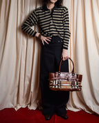 "BURBERRY" Harness detail check canvas leather bag