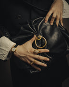 -SPECIAL- "Gucci" 80's Vintage tiger head leather draping shoulder bag with crest charm