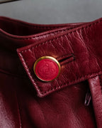 "LOEWE" Burgundy leather front button middle skirt