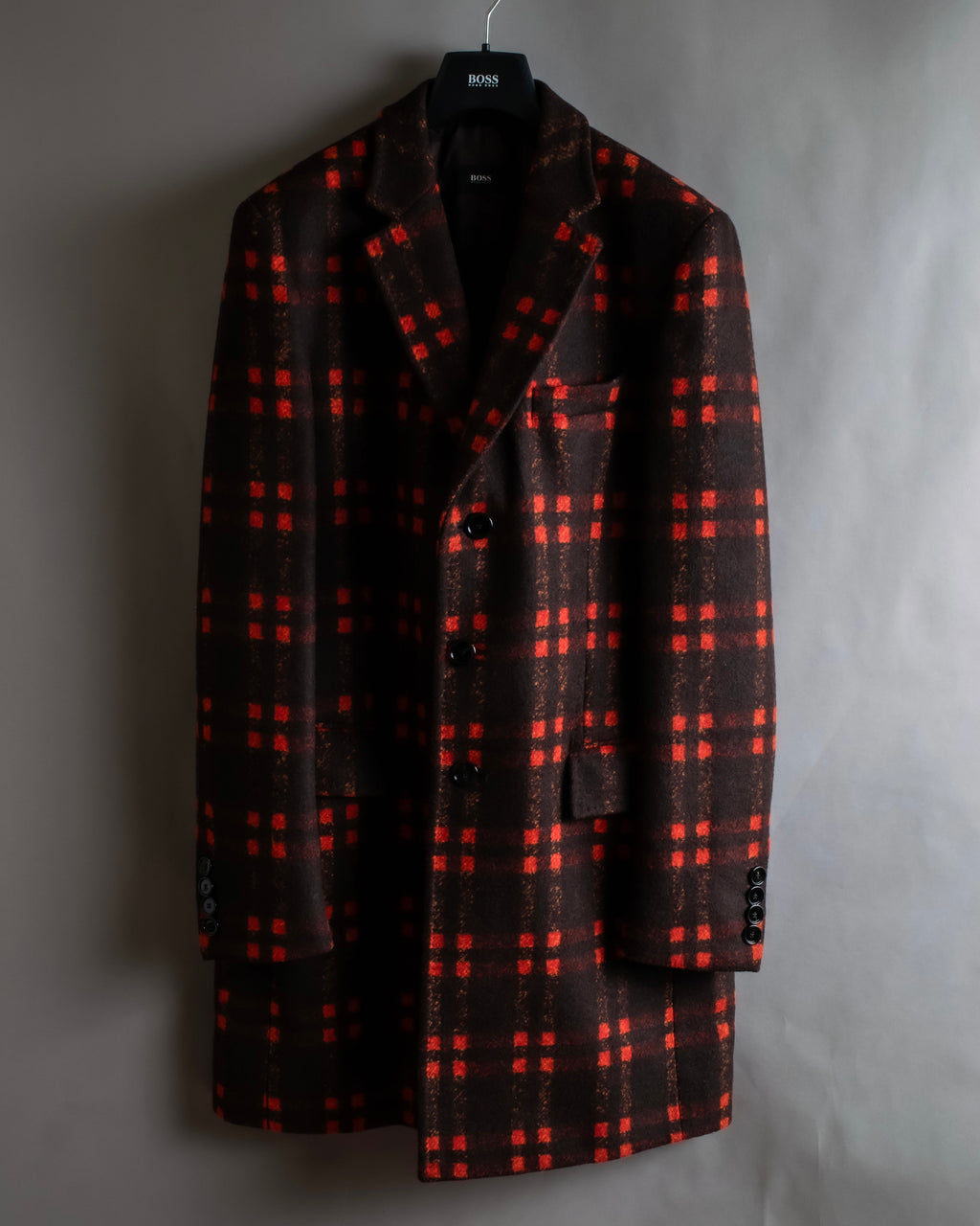 "HUGO BOSS" Plaid brushed wool tailored coat