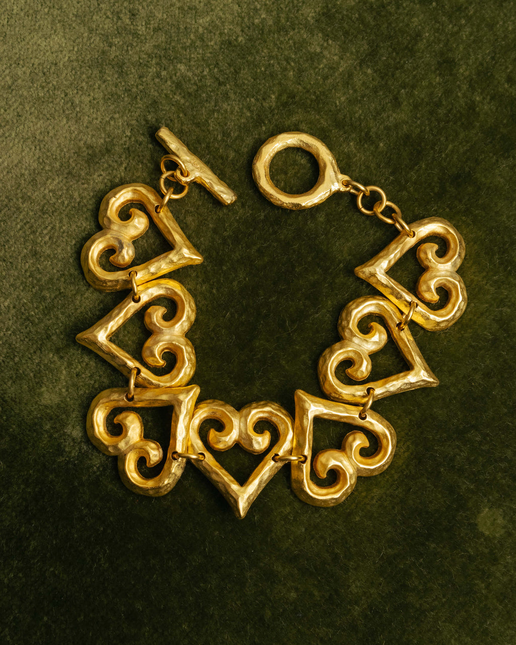 -SPECIAL- “Yves Saint Laurent” 80’s-90’s Hammered gold heart motif bracelet