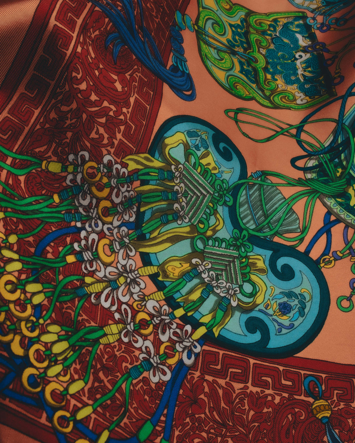 "GUCCI" Late 70's-early 90's oriental motif silk scarf